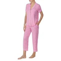 2-Piece Printed Notch Cropped Pyjama Set