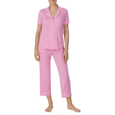 2-Piece Printed Notch Cropped Pyjama Set