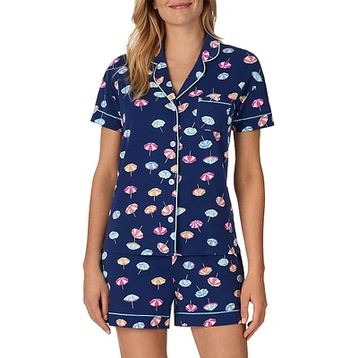 2-Piece Short-Sleeve Notch-Collar Pyjama Set