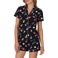 2-Piece Short-Sleeve Notch-Collar Pyjama Set