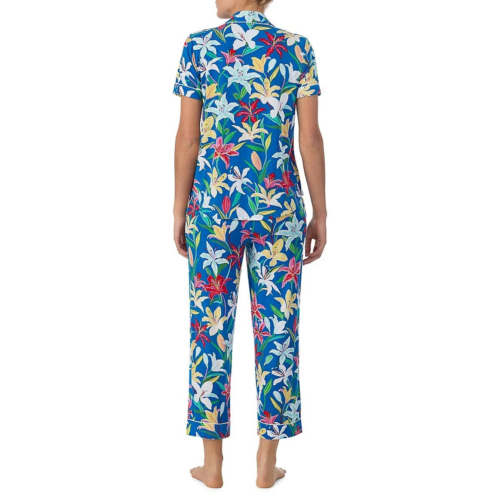 2-Piece Printed Notch Cropped Pyjama Set