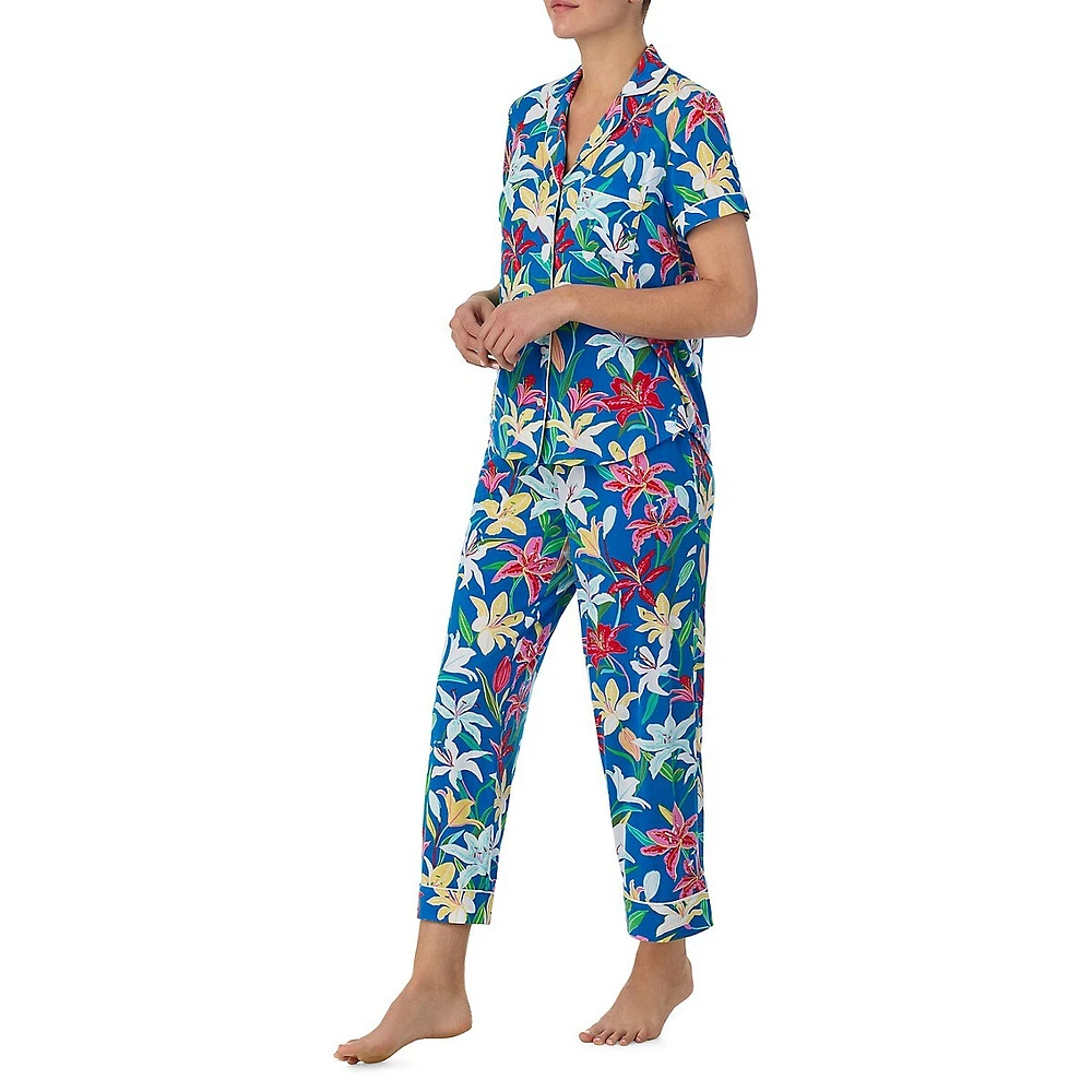 2-Piece Printed Notch Cropped Pyjama Set