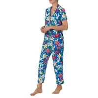 2-Piece Printed Notch Cropped Pyjama Set