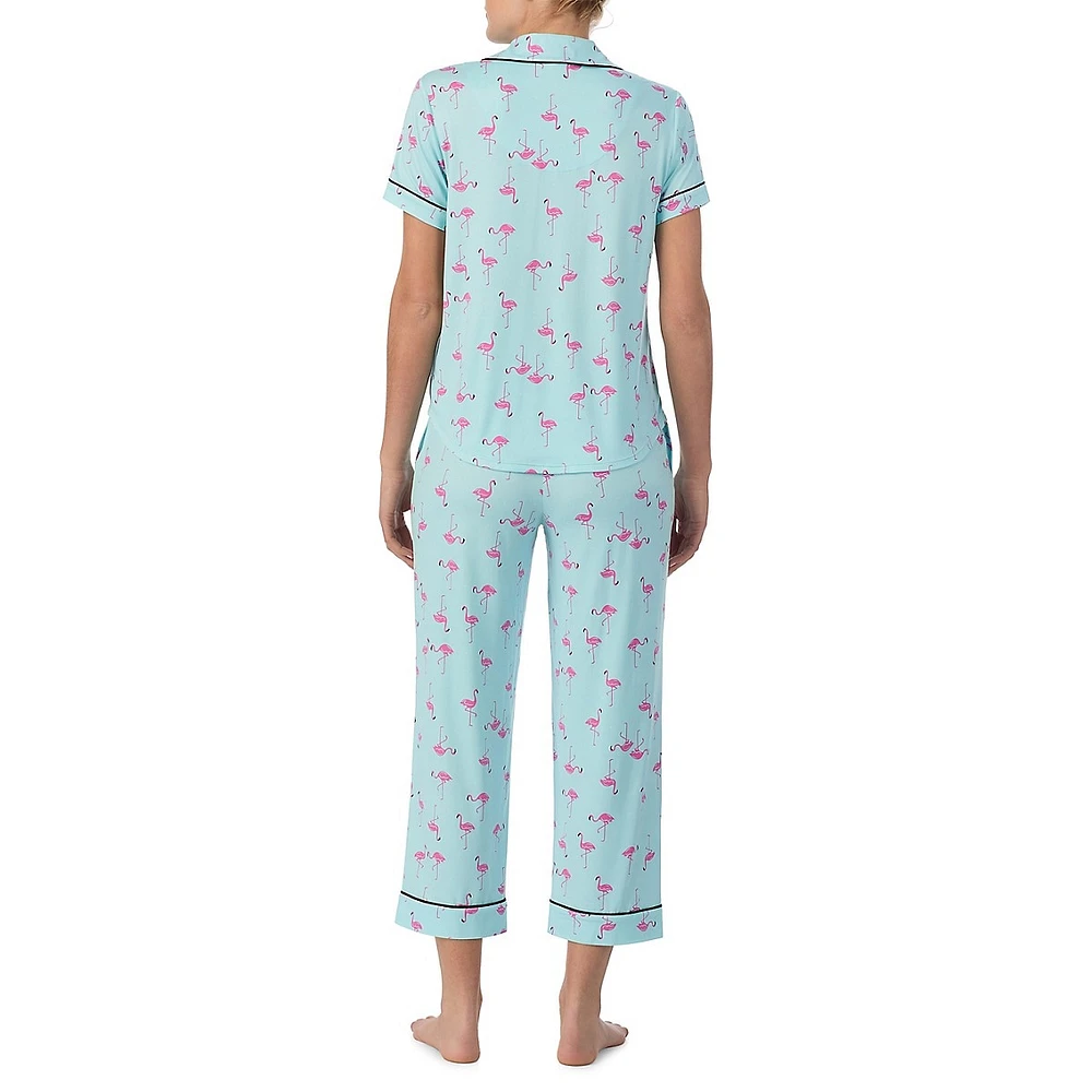 2-Piece Printed Notch Cropped Pyjama Set