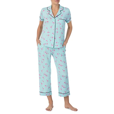 2-Piece Printed Notch Cropped Pyjama Set