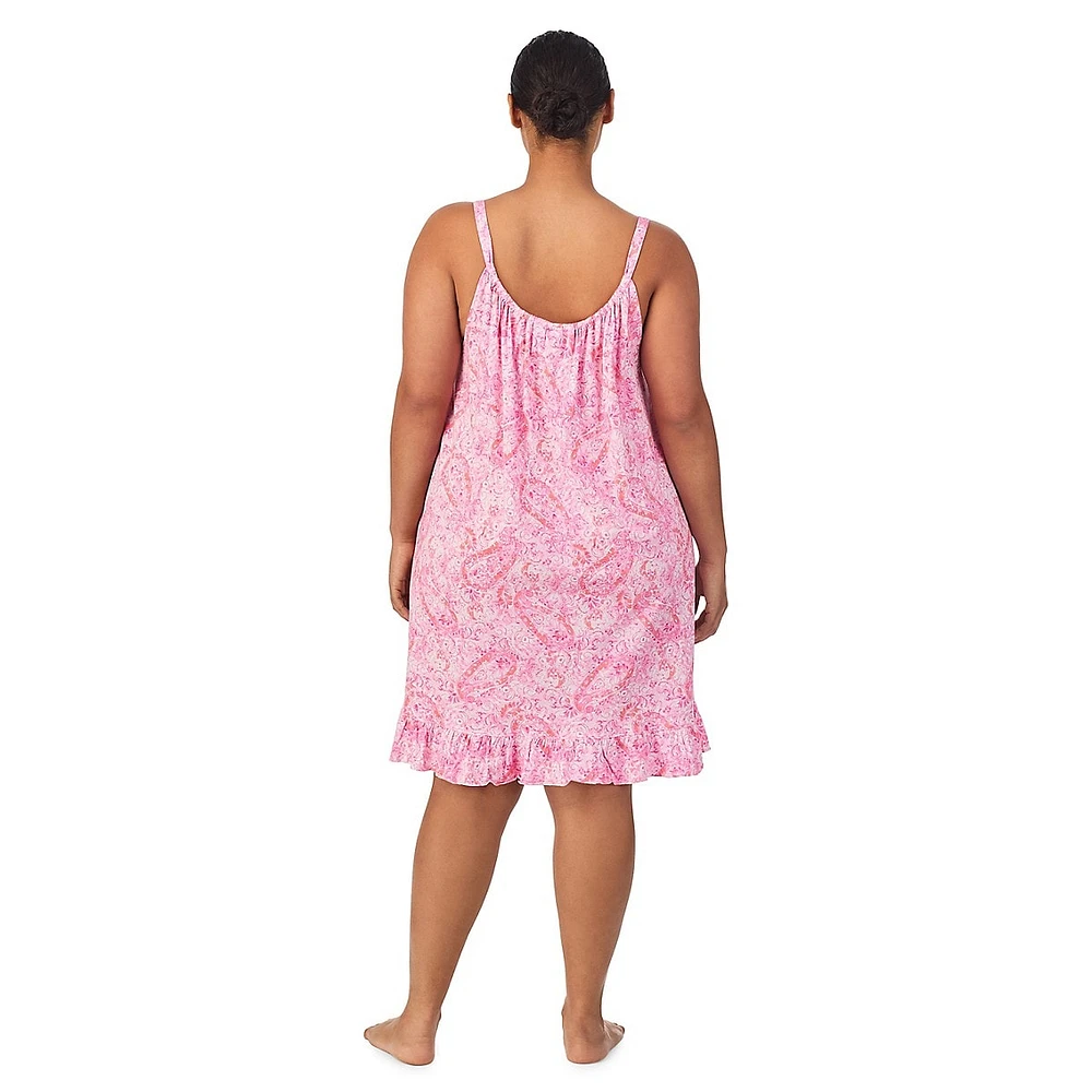 Plus Tunnelneck Paisley-Print Short Nightgown