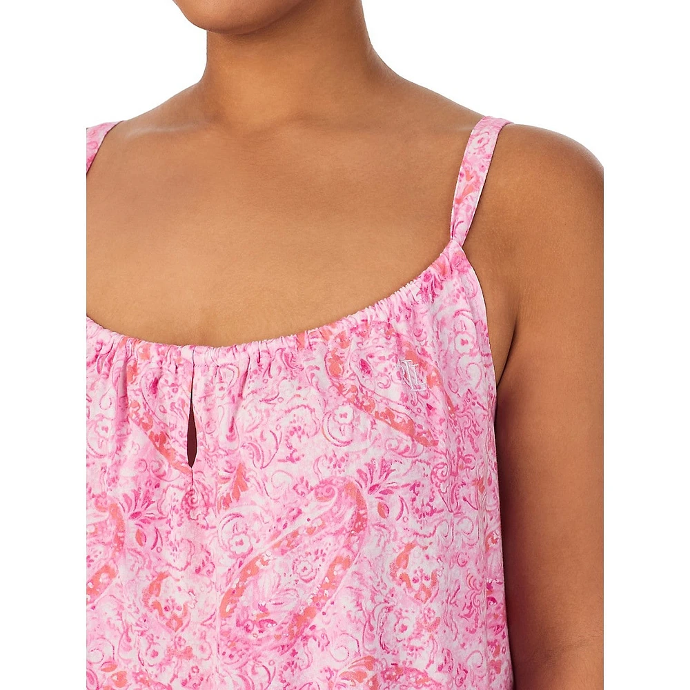 Plus Tunnelneck Paisley-Print Short Nightgown