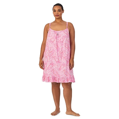 Plus Tunnelneck Paisley-Print Short Nightgown