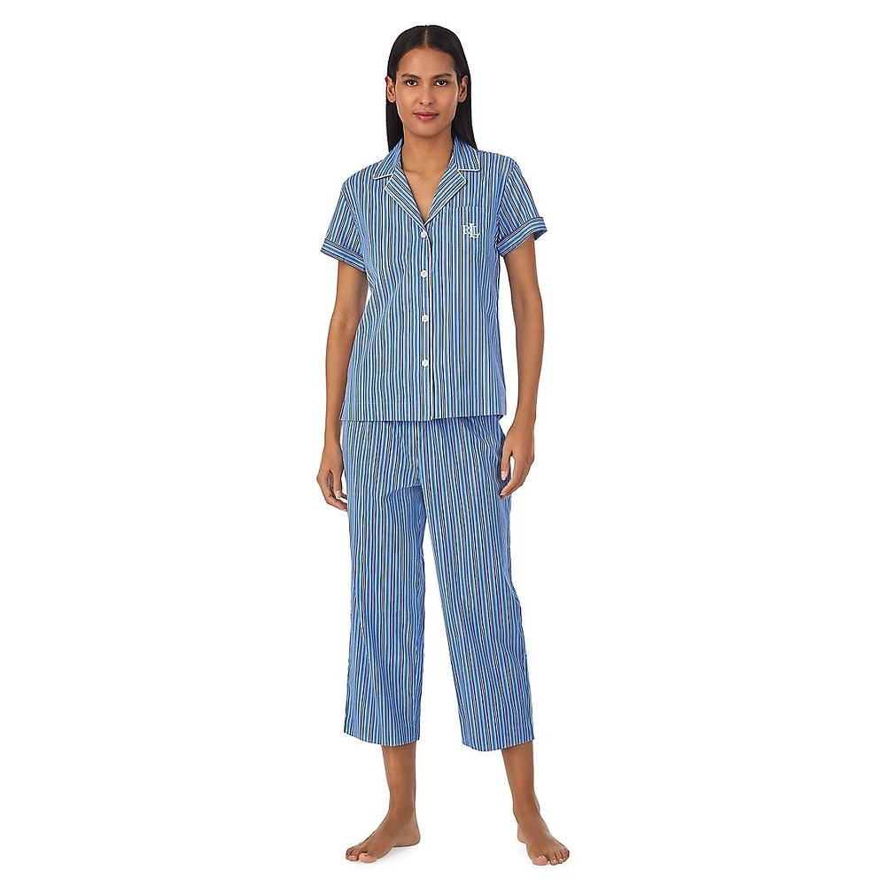 2-Piece Striped Top & Capri Pants Pyjama Set