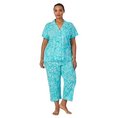 Plus 2-Piece Floral Top & Capri Pants Pyjama Set