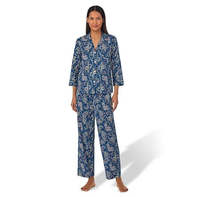 2-Piece Striped Three-Quarter Sleeve Top & Pants Pyjama Set