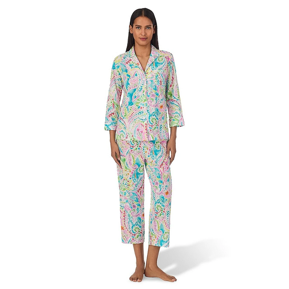 2-Piece Cropped Print Pyjama Set