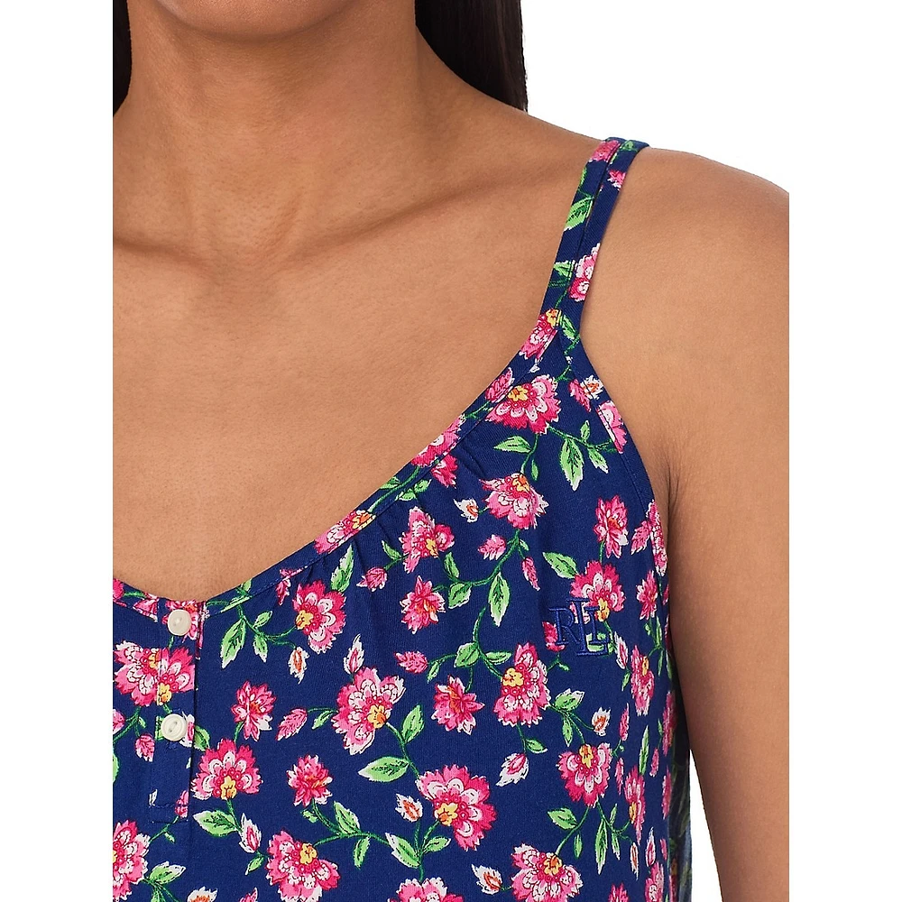 Double-Strap Floral Short Nightgown