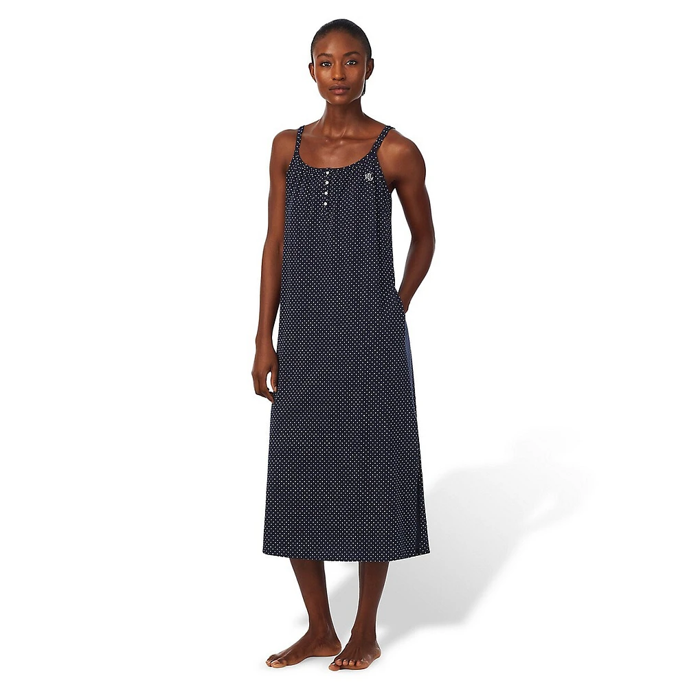 Chemise de nuit ballet à pois et doubles bretelles