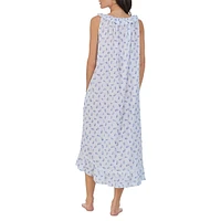 Floral Swiss Dot-Print Sleeveless Midi Nightgown