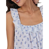 Floral Swiss Dot-Print Sleeveless Midi Nightgown