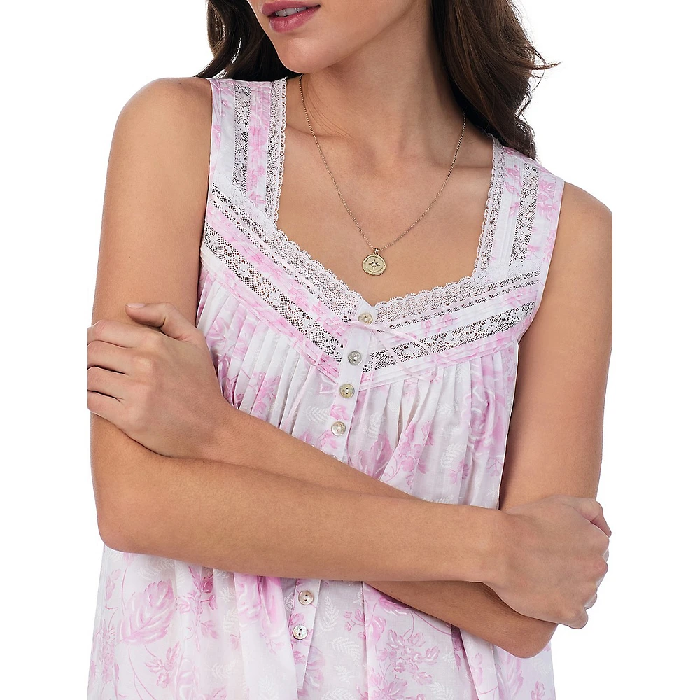 Rose-Print Sleeveless Midi Nightgown