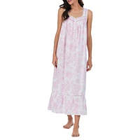 Rose-Print Sleeveless Midi Nightgown