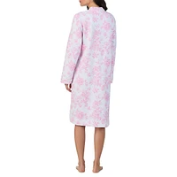 Rose-Print Diamond-Quilted Zip-Front Robe