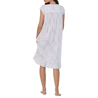 Cap-Sleeve Carnation-Print Jersey Waltz Nightgown