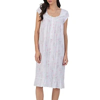 Cap-Sleeve Carnation-Print Jersey Waltz Nightgown