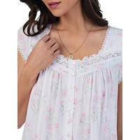 Cap-Sleeve Carnation-Print Jersey Waltz Nightgown