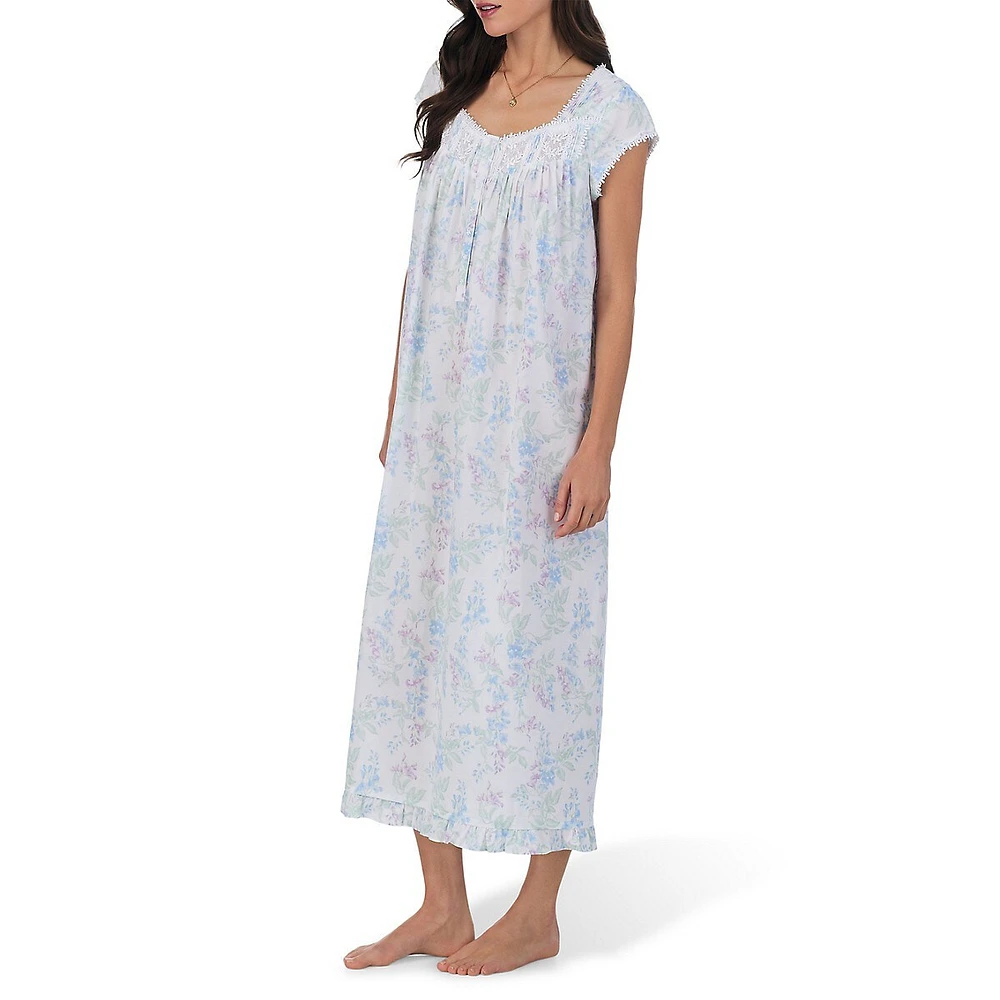 Cap-Sleeve Floral Lawn Ballet Nightgown