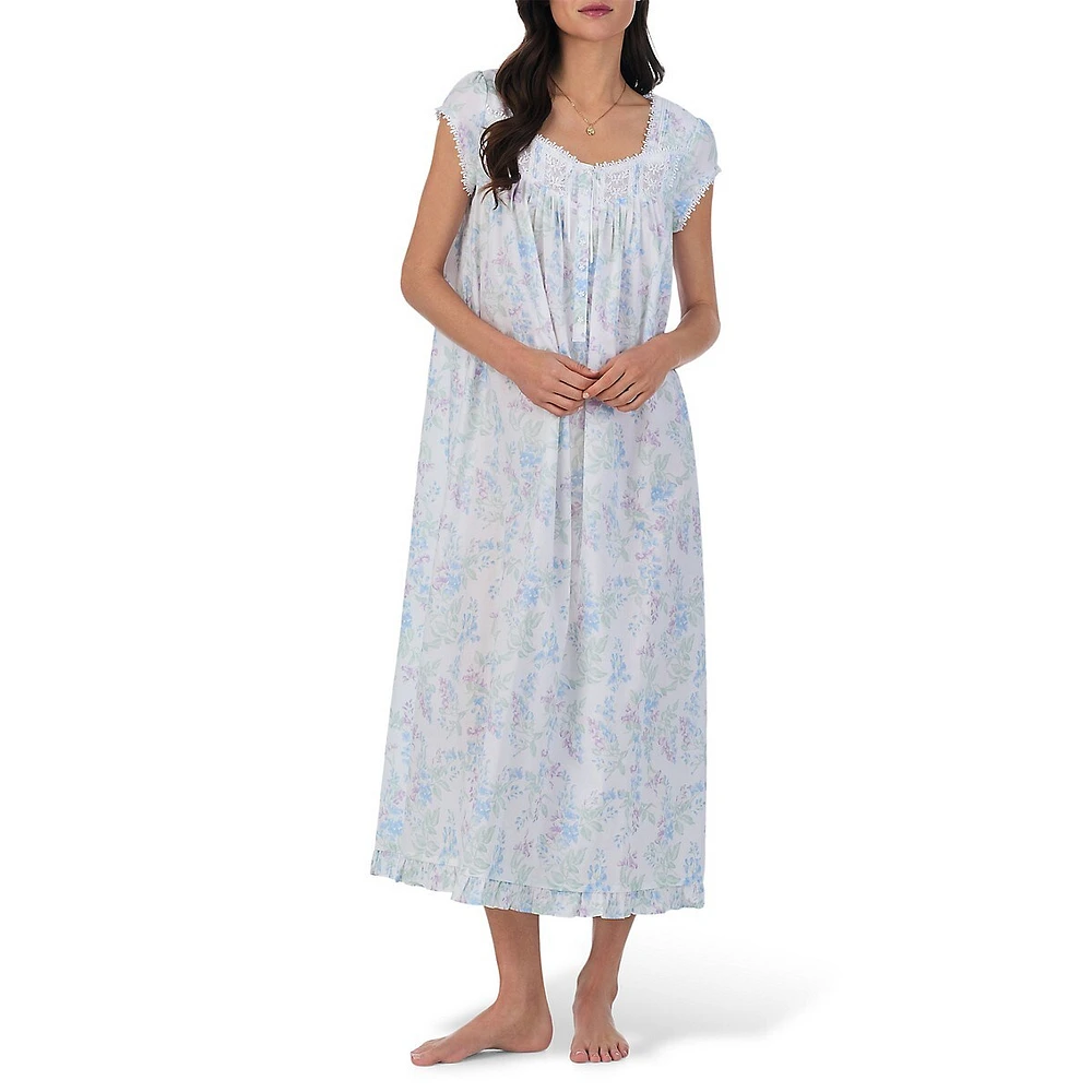 Cap-Sleeve Floral Lawn Ballet Nightgown