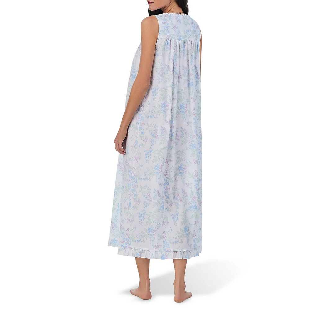 Sleeveless Floral Lawn Ballet Nightgown