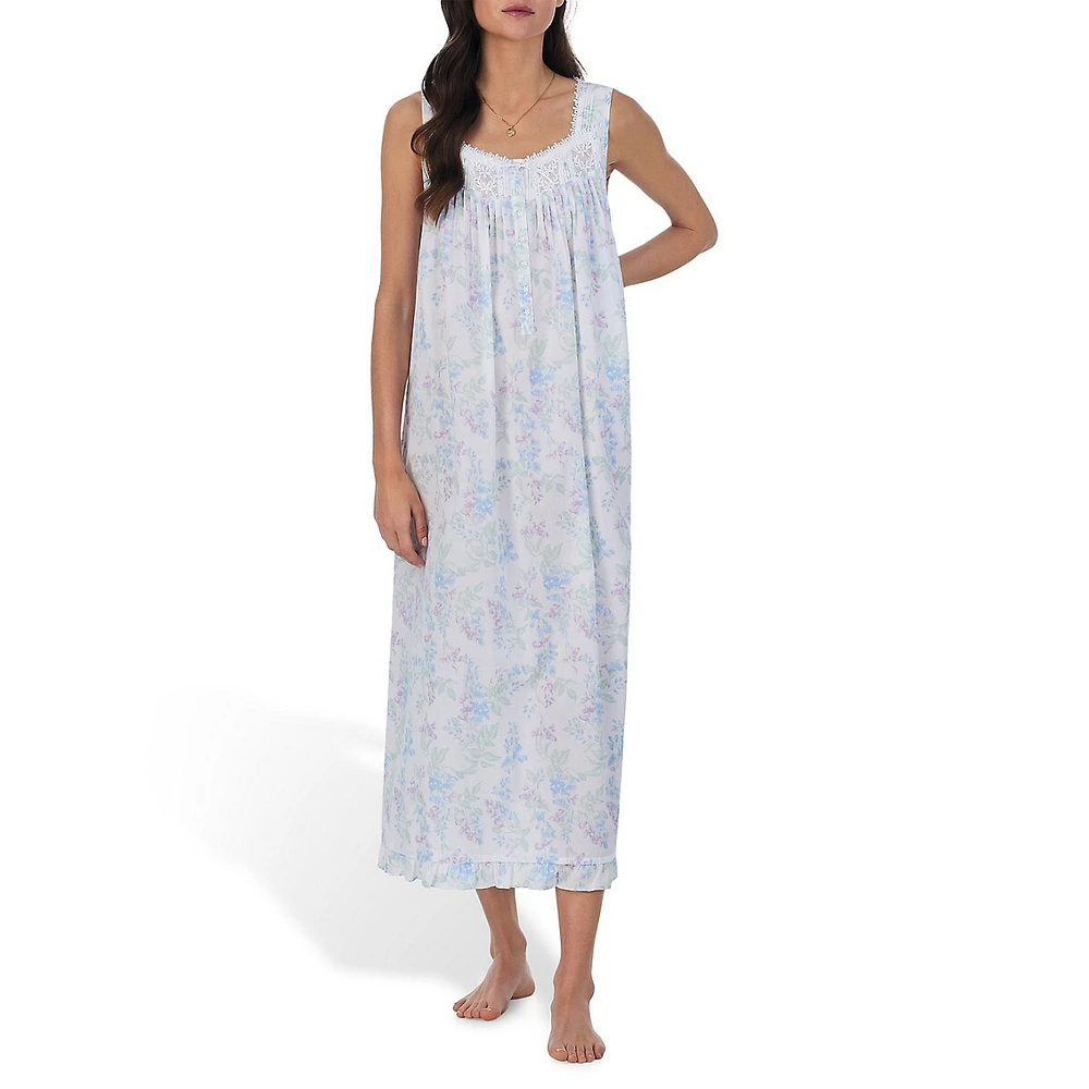 Sleeveless Floral Lawn Ballet Nightgown