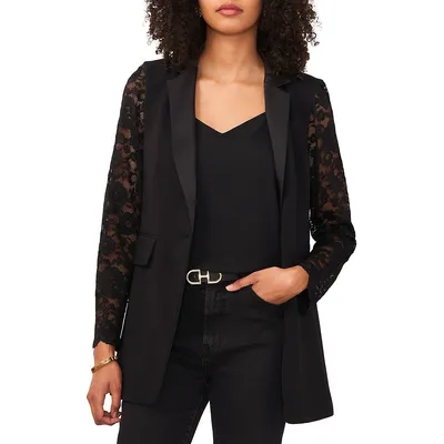 Notch-Collar Blazer With Lace Sleeves