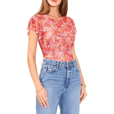 Ruffle-Sleeve Floral Top