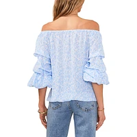 Off-Shoulder Bubble-Sleeve Blouse