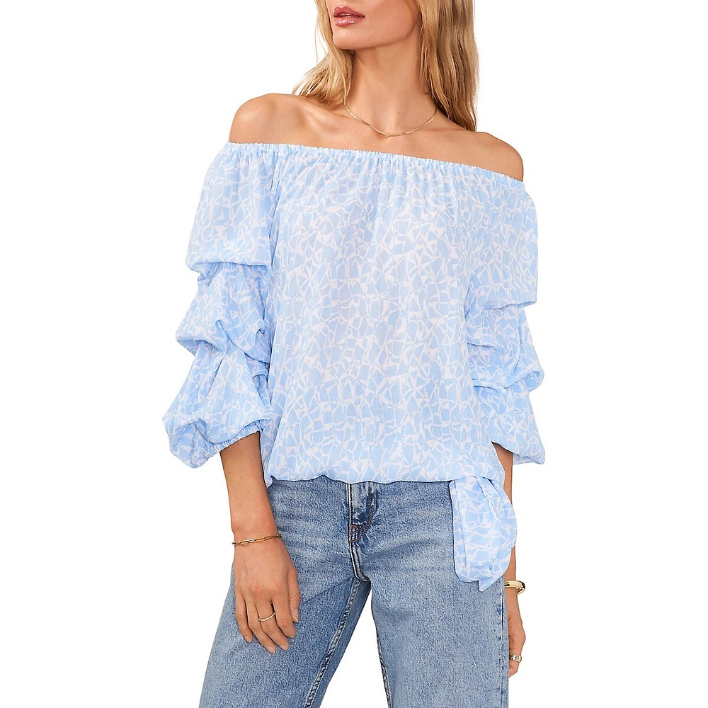 Off-Shoulder Bubble-Sleeve Blouse