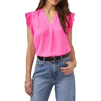 Flutter-Sleeve V-Neck Blouse