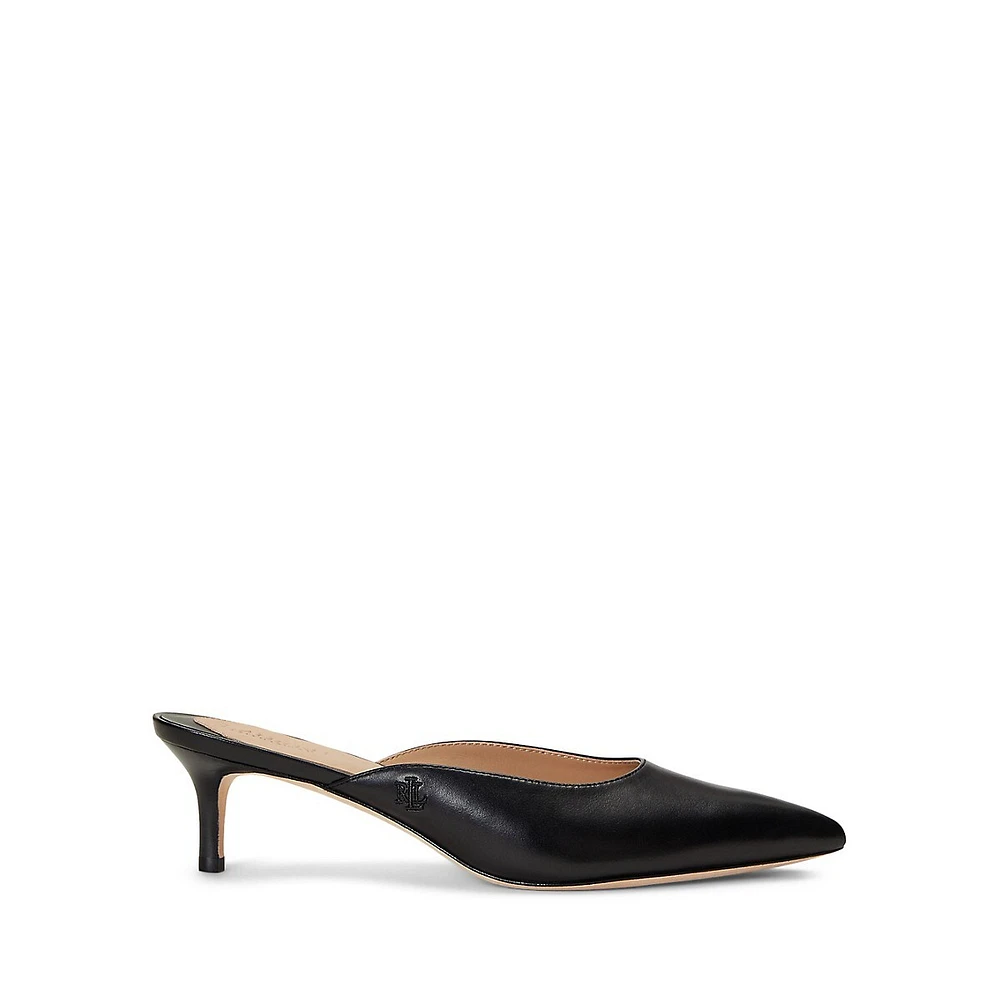 Adrienne Burnished Leather Kitten-Heel Mules