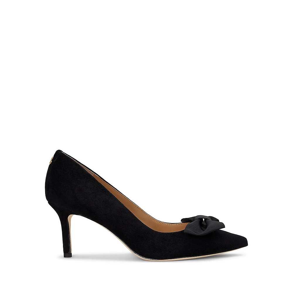 Lanette Bow-Trim Suede Dress Pumps