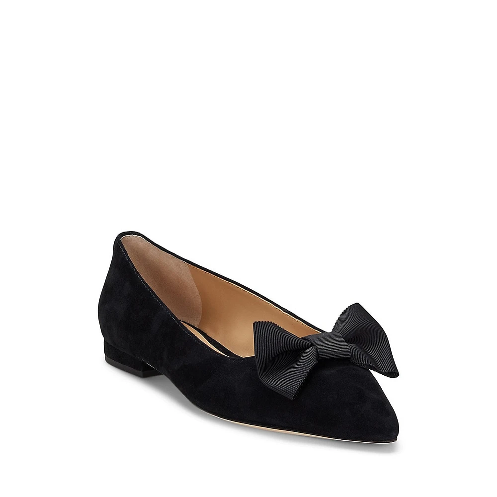 Londyn Bow-Trim Suede Ballet Flats