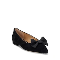 Londyn Bow-Trim Suede Ballet Flats