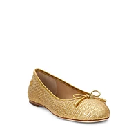 Jayna Leather-Trim Metallic Straw Ballet Flats