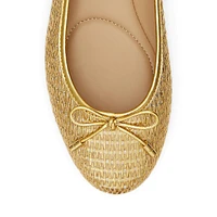 Jayna Leather-Trim Metallic Straw Ballet Flats