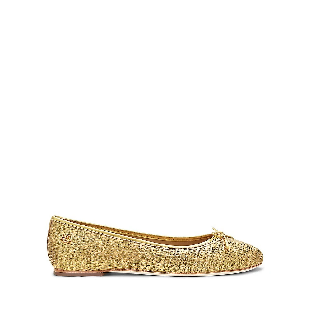 Jayna Leather-Trim Metallic Straw Ballet Flats