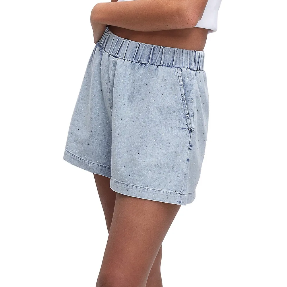 Short en denim scintillant à taille haute