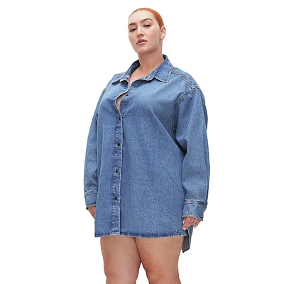 High-Low Oversized Denim Shirt