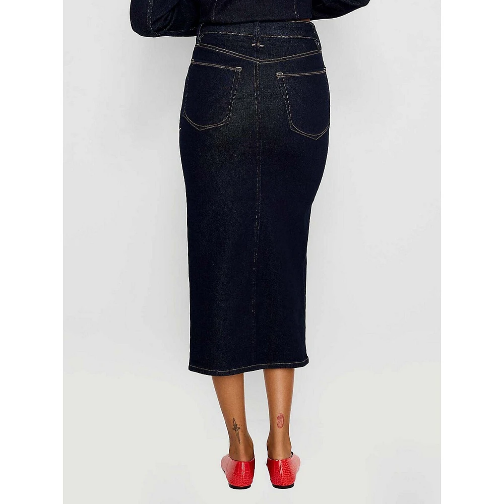 Slit-Front Denim Midi Skirt