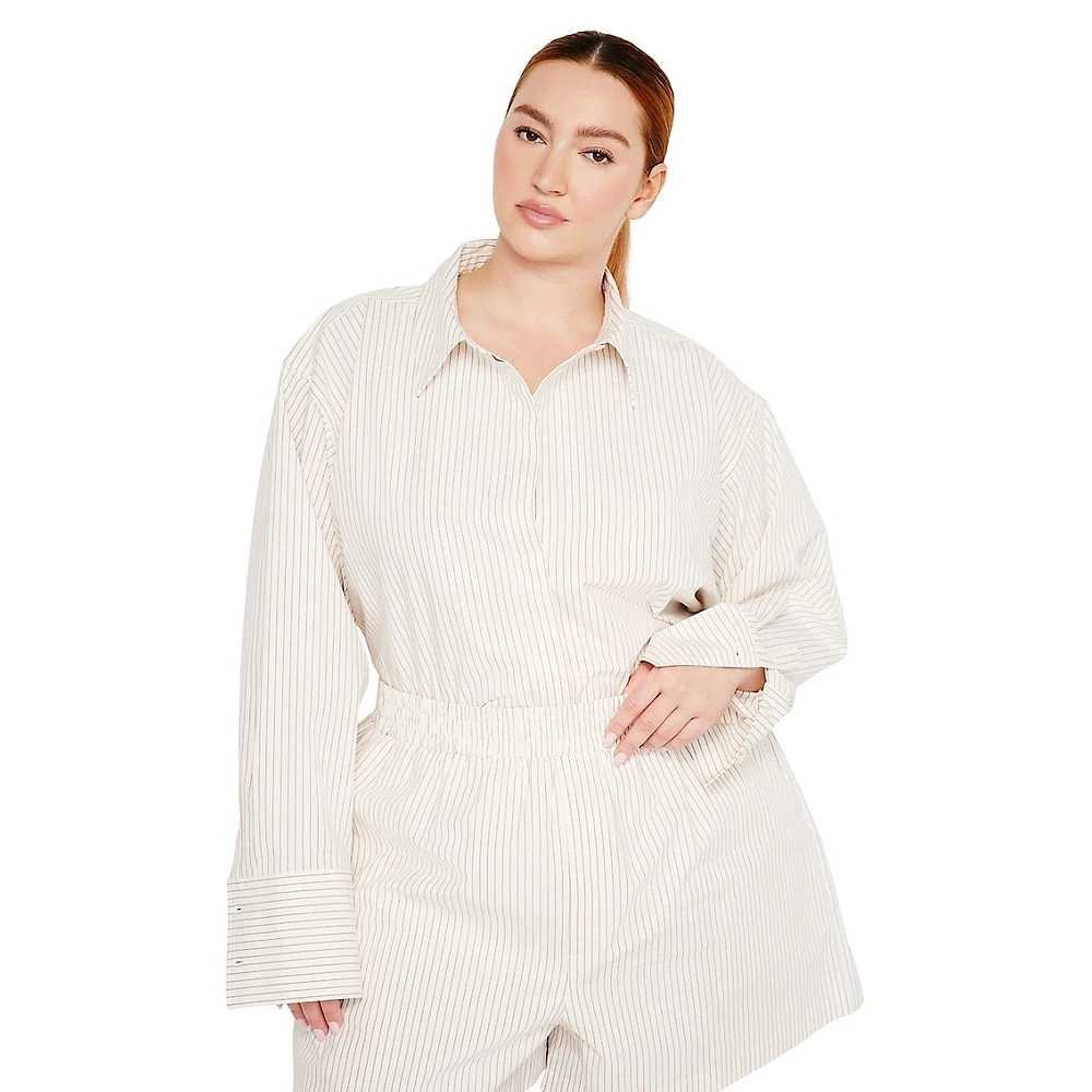 Oversized Striped Poplin Button-Down Shirt