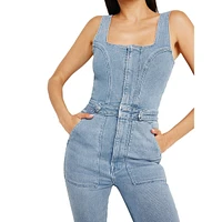 Fit For Success Sleeveless Denim Skinny Jumpsuit