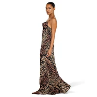 Cowl-Neck Print Chiffon Gown