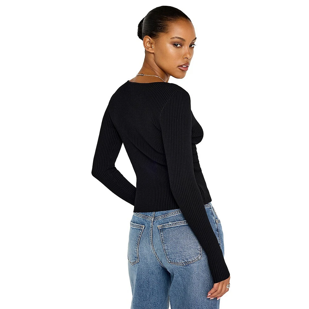 Two-Way Zip Stretch-Rib Sweater