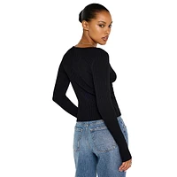 Two-Way Zip Stretch-Rib Sweater